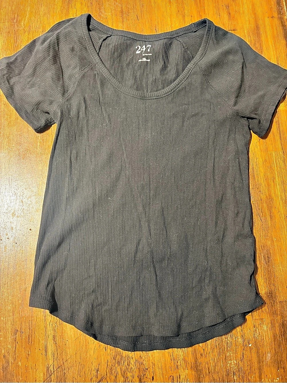 Maurixes Short Sleeve Ribbed Tee in Black Size XXL